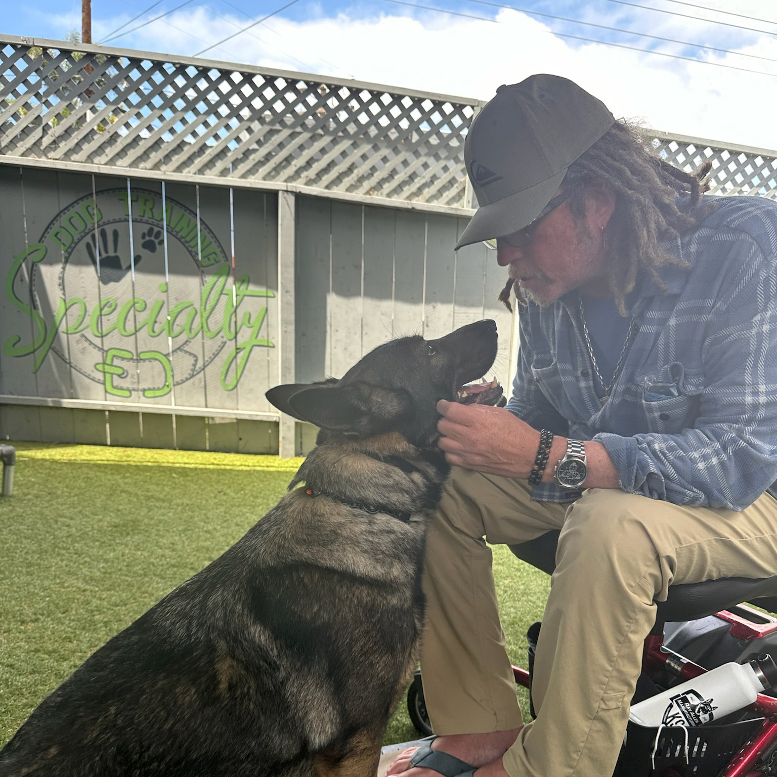 Owner giving attention to their service dog